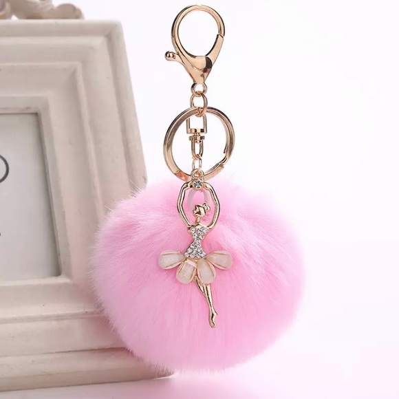 Fur Pom Pom Ballet Dancer Gold Keychain - Picture 2 of 4